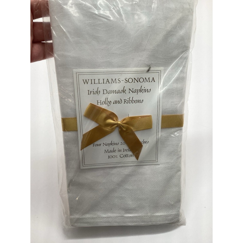 Vintage Willams Sonoma 4‎ Cotton White Damask Napkins Made in Ireland 20'x20"